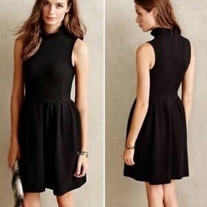 GANNI Pinnacle Fit & Flare Mini Dress — M Black Mock Neck Textured Preppy Office